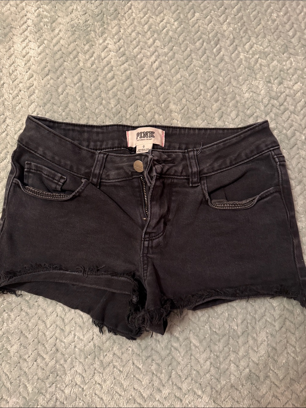 PINK Victoria's Secret Black Frayed Denim Shorts